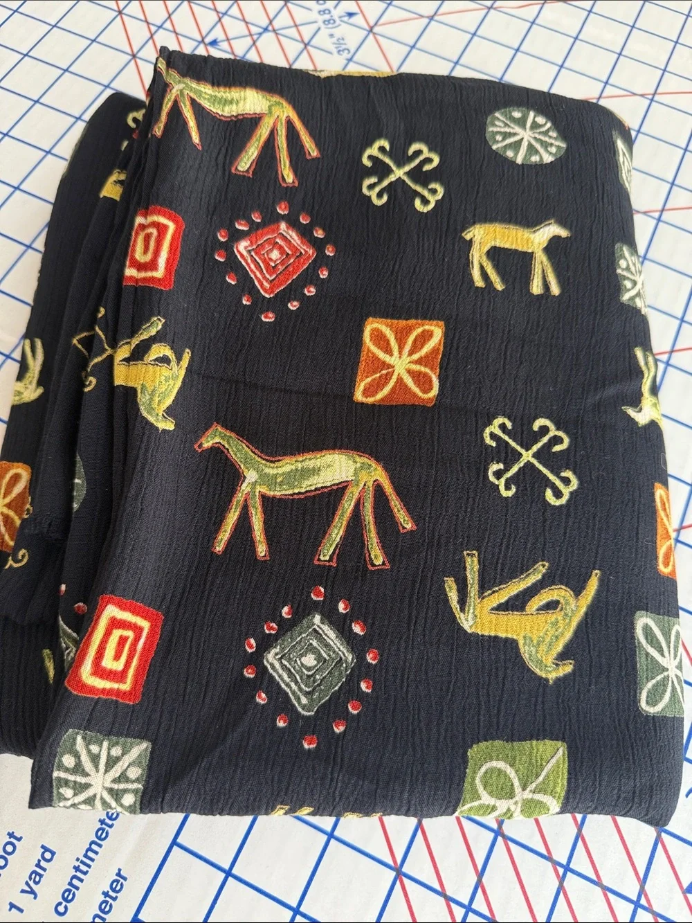 Modernist Horse Novelty Print Crepe Fabric 2+ Yards x 48”